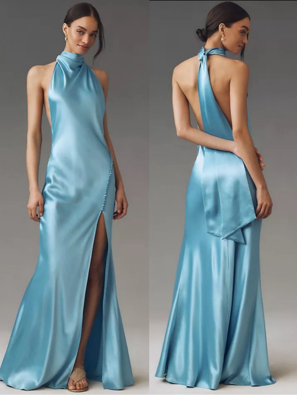 SAU LEE Penelope High-Neck Backless Satin Gown Maxi Dress Size US 8 NEW! W/ tags
